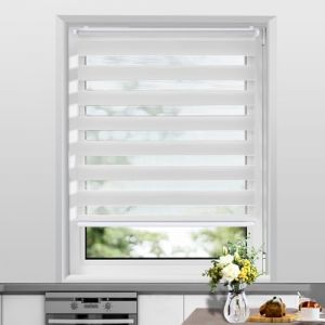 Allesin Store Enrouleur Jour Nuit sans Cha&icirc;ne sans Per&ccedil;age, Tirez-Arr&ecirc;tez sans Rebond, Facile &agrave; Installer avec Clips pour Fen&ecirc;tre ou Porte, 50l x 150L cm, Largeur du Tissu 50 cm, Blanc (Allesin FR Store, neuf)