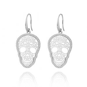 Boucle d'oreille Dangle pour les femmes, boucles d'oreilles de goutte de crâne Boucles d'oreilles or ou argent avec boucle d'oreille en cristal CZ en acier inoxydable (Plaqué argent) (OuRan Jewelry, neuf)