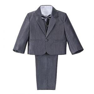 Lito Angels Costume Mariage Ceremonie Bebe Garcon, Ensemble 5 Pieces (Blazer, Gilet, Chemise, Noeud Papillon et Pantalon), Taille 6 Mois (&eacute;tiquette en Tissu 6M), Gris Fer 057 (Lito Angels FR, neuf)