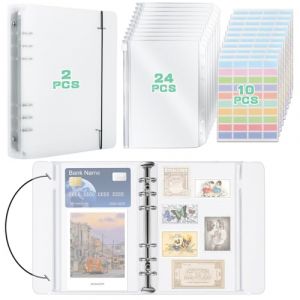 HIMOMO 2 pi&egrave;ces Classeur A5 6 Anneaux, avec 24 pi&egrave;ces pochette budget, Transparent Plastique Rechargeable A5 Classeur Couverture pour cartes, Papier, tampons et &Eacute;cole de bureau (avec 10 Etiquete) (MENGXY, neuf)