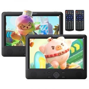 YOTON Lecteur DVD Portable 12,5", 2 écrans 10,5" pour Voiture Multimédia, Synchronisation USB/SD/TV, capacité de Batterie de Voyage de 5 à 6 Heures, Support D'appui-tête, HDMI et AV Inclus, Noir (Yoton Official, neuf)