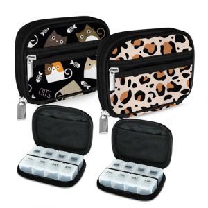 Serfeymi Pilulier Semainier Pilulier Medicaments 7 Jours Semainier Medicament Bo&icirc;tes &agrave; Pilules de Voyage Avec &eacute;tui &agrave; Fermeture &eacute;clair pour la M&eacute;decine, la Vitamine, le Suppl&eacute;ment - Noire 03+Marron 02 (Serfeymi, neuf)