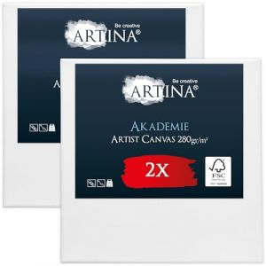 Artina Set de 2 Canvas Toile Peinture Grand Format 60x60 cm – Tableau Peinture Châssis Entoilés en Bois FSC© – Tableau Toile a Peindre Blanche 100% Coton 280g/m² – Toiles à Peindre Stable Akademie (Brandvin, neuf)