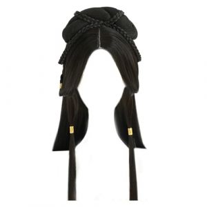Perruque Hanfus noire longue synth&eacute;tique asiatique, perruque traditionnelle tress&eacute;e Updo Cosplay Costume chinois pour filles femmes tenue chinoise asiatique pour femmes (Yayuefindei, neuf)
