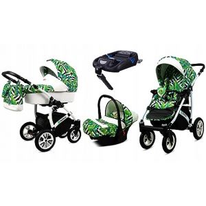 BabyLux&reg; Enfant Poussette Combin&eacute;e Set 4 en 1 - Tropical - incl. Nacelle, Canne, Si&egrave;ge de voiture, ISOFIX Base - Si&egrave;ge Auto - Landau B&eacute;b&eacute; - avec Sac &agrave; langer, Habillage pluie etc. (BabyLux-shop, neuf)