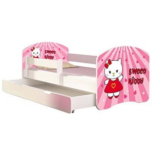 ACMA Lit enfant Bébé TIROIR MATELAS GRATUITE BLANC II (15 Sweet Kitty, 160x80 cm + tiroir) (ACMA_for_kids, neuf)