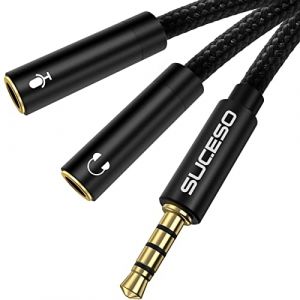 SUCESO Cable Adaptateur Audio Jack 3,5mm Male à Double 3.5mm Femelle Cable Casque Répartiteur Audio et Micro Compatible avec PS4, PC, Téléphone, Portables,Xbox One, écouteur, Casque Gaming,Tablette-1M (SUCESO, neuf)
