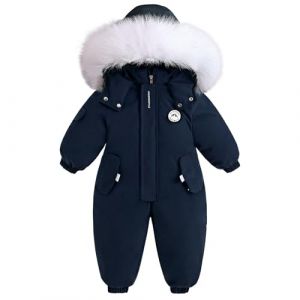 BRONG Enfant Habit de Neige Barboteuse Garçons Combinaison de Ski Hiver Chaud Neige Toison Veste Étanche Amovible Col de Fourrure Coupe-Vent Tenues Bleu 2-3 Ans (BRONG, neuf)