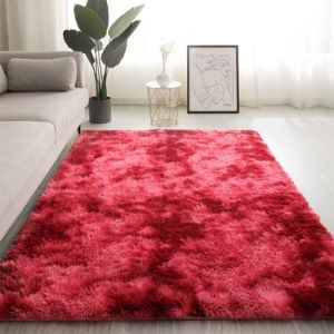 Swsen Tapis de Salon Shaggy Ultra Doux - Moelleux et Lavable - Tapis Moderne pour Chambre avec Dessous Antidérapant, 80 x 200 cm, Rouge Foncé (Swsen, neuf)