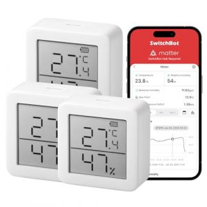 SwitchBot Thermom&egrave;tre Hygrom&egrave;tre Int&eacute;rieur connect&eacute;- Thermo-hygrom&egrave;tre Num&eacute;rique &agrave; Domicile, Petit Thermom&egrave;tre d'Ambiance avec APP Contr&ocirc;le, Stockage de Donn&eacute;es (3 pi&egrave;ces) (SwitchBot, neuf)