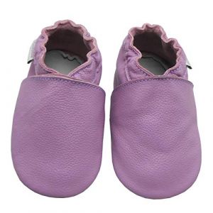 Bemesu chaussures rampantes pour bébés premiers marcheurs pantoufles en cuir pantoufles pour enfants en cuir souple couleur unie violet (L, 12-18 M, EU 21-22) (Bemesu, neuf)