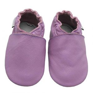 Bemesu Chaussures rampantes pour bébés Premiers Marcheurs Pantoufles en Cuir Pantoufles pour Enfants en Cuir Souple Couleur Unie Violet (L, 12-18 M, EU 21-22) (Bemesu, neuf)