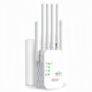 Répéteur WiFi,2025 amplificateur WiFi Puissant, amplificateur de Signal WiFi, amplificateur WiFi, 4 antennes, 2 Ports LAN,Couverture de la Maison et du Bureau jusqu'à 2640 m², Installation Facile (XI LIU SHOP, neuf)