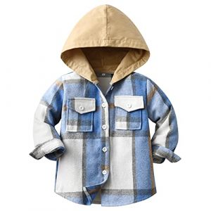 Amur Leopard Manteau Enfant Garçon Veste Fille à Capuche Blouson Mi-saison de Chemise à Carreaux à Manches Longues, Bleu, 130/6-7 Ans (GMIAO-EU, neuf)