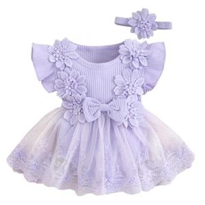 AIEOE Robes B&eacute;b&eacute; Fille Robe Tutu &agrave; sans Manches pour B&eacute;b&eacute; V&ecirc;tements pour B&eacute;b&eacute; Robe Fille avec N&oelig;ud Papillon et Volants Princesse F&ecirc;te Jupe Tenues Violet 3-6 Mois (HIGENL, neuf)