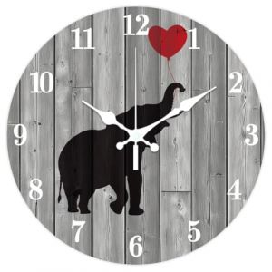 CHGCRAFT Horloge Murale Ronde &agrave; Motif Silhouette D'&Eacute;l&eacute;phant 12(5) cm en Bois Gris sans Tic Tac &agrave; Piles pour Chambre Salon Cuisine Bureau (CHGCRAFT FR, neuf)