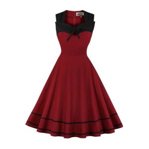 AXOE Femme Robe Vintage Années 50 60 Motifs Pois ou Uni Taille Haute Coupe A Robe Cocktail Soirée Ville Coton Élastique Bordeaux, Taille 48, 3XL (AXOE-FR, neuf)