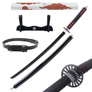 Hashiman - Katana Demon Réplique Manga Sabre + Support Epée Bois + Ceinture - Catana Japonais Cosplay Décoration Jouet Enfant Adulte - Jeu Déguisement Deco Ninja (Tanjiro Kamado) (Hashiman, neuf)