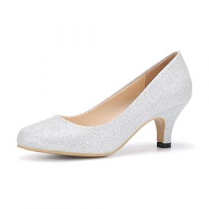 Femme Escarpins Talon Aiguille Hauteur 6 cm Chaussure Talon Confortable Sexy Escarpins Mariage Soirée Travail Argent-10.5 (KunshenGUK, neuf)