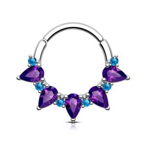 OUFER 16G Anneaux Septum Clicker Piercing Daith Acier Chirurgical 316L Nose Hoop Bleu Violet CZ Piercing Oreille Cartilage pour Femme 8 mm (Yisha Jewelry, neuf)
