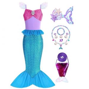 Hamanasu Deguisement Ariel la Petite Sirene Fille Robe Princesse Ariel la Petite Sirene Costume avec Accessoires pour Anniversaire Fete Carnaval Halloween Cosplay 01 110 (yufanzhenmaoyi, neuf)
