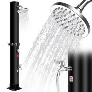 Inoamity Douche Solaire Piscine 35L - Douche Exterieur Solaire Haut de Gamme avec Pommeau de Douche Pivotant à 360° et Douchette pour Les Pieds, Température Réglable Jusqu'à 60°C, 215cm, Noir (35L) (ANNA DZINTARE, neuf)
