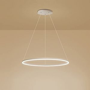 ZXSRGDHX Anneau Unique LED Suspension Nordique Moderne Cercle Lustre Réglable Lampes Suspendues pour Salon Îlot De Cuisine Table À Manger(80cm, 50W,White, Trichromatic) (weiyunxishangmao, neuf)