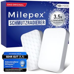 Milepex Lot de 10 gommes &agrave; salet&eacute; de qualit&eacute; sup&eacute;rieure pour mur, sol, baskets et voiture | &Eacute;ponge magique et gomme magique pour la maison, la salle de bain et la cuisine | Extra solide et durable | (eCommpex, neuf)