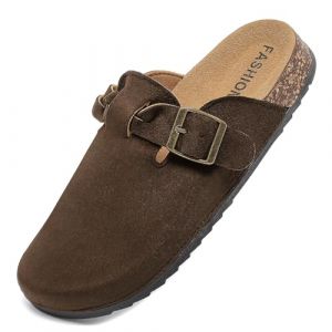 Otoepazm Mules et Sabots Homme Femme,Chaussons Cuir Li&egrave;ge Pantoufles Sabot Adulte- Antid&eacute;rapants Semelle, Marron fonc&eacute;, 45EU (qingweikeji, neuf)
