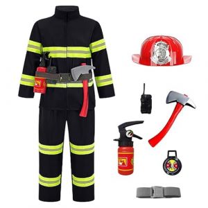 Générique 2025 Déguisement Pompier Enfant 8pcs, Costume Deguisement Pompier Enfants avec Accessoires, Casque Pompier Enfant, Pompier Costumes, Cosplay Halloween, Accessoires pour Enfants 1-16 Ans (liucunwu, neuf)