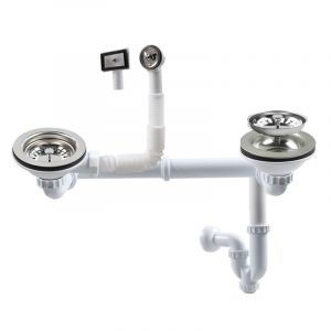 Talea Garniture de vidange double avec trop-plein, diam&egrave;tre 114 mm, blanc, ensemble complet pour &eacute;vier de cuisine, convient pour &eacute;viers avec une ouverture de 83&ndash;90 mm Z7008C029 (passage mural pour (Tianliplumkit, neuf)
