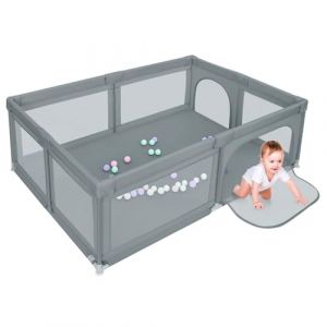 Parc pour Bébé avec Tapis de Sol, 205 * 147 * 66cm, Taille Extra Large Parc Enfant avec Barrières Tissu Oxford Ultra-Dense, Structure en Tube d'Acier (Gris) (qhtxzyh, neuf)