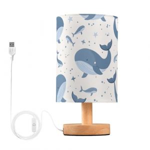 Mnsruu Lampe de chevet baleine bleu mer blanc lampe de chevet lumière LED lampe de bureau abat-jour en tissu petite lampe pour chambre à coucher salon (ampoule incluse) (UHONEY, neuf)