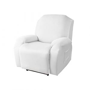 FANSU Housse de Fauteuil Relax Extensible 1 Places, Housse de Fauteuil Relax Inclinable Electrique avec Poche, 4 Pi&egrave;ce Lavable Protege de Meubles pour Canap&eacute; Inclinable (Blanc,1 Places) (JINBO, neuf)