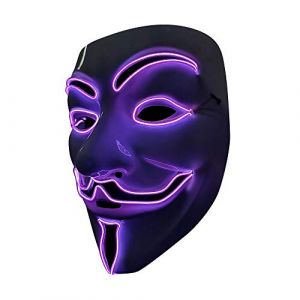 SOUTHSKY Lumière Masques LED Masque V Vendetta Masque EL Fil s'allume pour Halloween Costume Cosplay Party (V-Purple) (SOUTHSKY-FR, neuf)