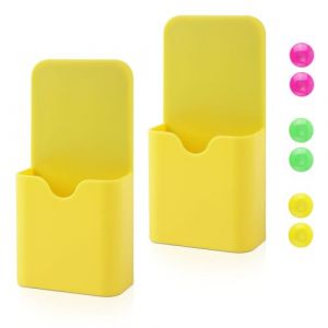 NQEUEPN Lot de 2 Rangement Crayon Mural, Pot Crayon Aimanté Porte Marqueur avec 6 Perles Magnétiques pour Casier Tableau Blanc Réfrigérateur École Maison Fournitures de Bureau (Jaune) (Jenniy, neuf)