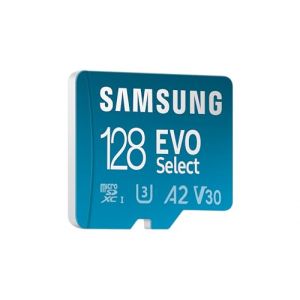 Samsung Carte m&eacute;moire microSDXC, Evo Select MB-ME128SA/EU, 128 Go, vitesse de lecture 160 Mo/s&sup1;, fournie avec adaptateur SD (LTLE, neuf)
