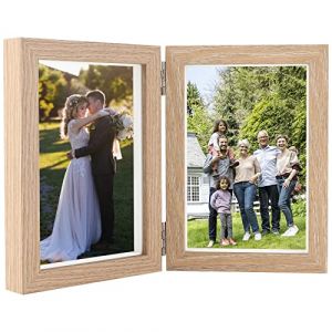 Czemo Cadre Photo Couleur du bois 10x15*2 cadre photo Collage Pliable Multiple Photos Cadeau Famille (bois clair) (Gazmoonwalk Trade Kft., neuf)