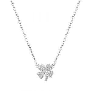 MOPZIJA 1PCS Collier et pendentif femme fille en argent 925 le tr&egrave;fle orn&eacute; zircon collier, collier pendentif tr&egrave;fle &agrave; quatre feuilles, Collier pendentif en cristal en forme de c&oelig;ur avec feuilles (qinhuangdaozhaozangshangmaoyouxiangongsi, neuf)