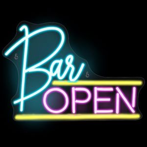 Fivtsme Enseigne Lumineuse Bar Open, Enseigne Lumineuse Bar, Neon LED Deco Bar, Enseigne Lumineuse au Néon LED, Décoration Neon Murale, LED Néon Signe Veilleuse pour Mur Fête Décor Bar Chambre Mariage (ENMY-EU, neuf)
