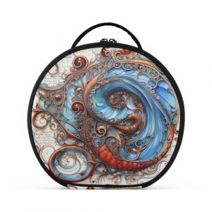 Art Abstrait Bleu Poulpe Créativité Trousse Sac Cosmétique Circulaire de Maquillage Pochette Sacs avec Cloisons Amovibles pour Voyage Filles (HULAHULA, neuf)