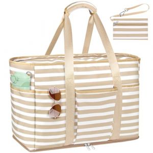 JUYANO Grand Sac de Plage Femme XXL, Sac Plage Étanche Pliable avec Fermeture Éclair, Sac Cabas Femme Grand format pour Plage Voyages Gym Piscine 45L (LUUAA, neuf)