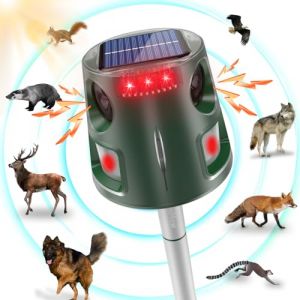 Répulsif Chat Ultrason, Repulsif Pigeon Ultrason Solaire, 5 Modes Repulsif Anti Chat Exterieur, 32ft Repulsif Oiseaux Charge de Solaire USB, pour Jardin, Chats, Pigeon, Lapin, Oiseaux, Souris (ULTPEAK FR, neuf)