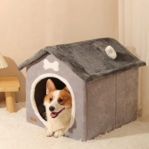 KSIEE Niche pliable pour chien et chat - Lit fermé en peluche chaude avec coussin amovible pour animaux de compagnie, chiens, chats - Niche intérieure pour chat - Taille L (Toy Farm, neuf)