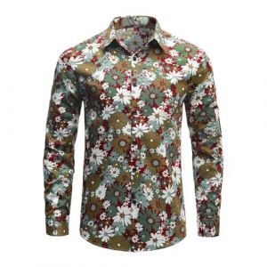Sweat-shirt hippie pour homme ann&eacute;es 70 - Chemise hawa&iuml;enne &agrave; fleurs - Chemises hawa&iuml;ennes - Disco - Hip Hop - Chemise boutonn&eacute;e &agrave; fleurs - Chemise hawa&iuml;enne vintage - Manches longues - Chemise (⭐⭐⭐⭐⭐ZIWEIMAOYI, neuf)