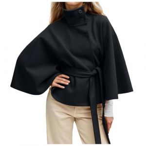 Duohropke Veste courte en laine pour femme - Manteau col montant - Trench avec ceinture - Manches chauve-souris - Poncho - Cape &eacute;l&eacute;gante - Veste d'hiver - Manteau court classique - Manteau de paon (PANGCON, neuf)