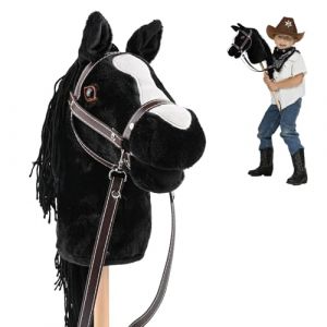 SKUTZTEK Hobby Horse, Cheval de Bataille Gris argenté, Cheval bâton | Chevel en Peluche à Crinière Réaliste | Rênes Amovibles & Bâton en Bois Réglable | Idéal Hobby Horsing, Dressage, Saut Noir (HELLEN BOUTIQUE FASHION, neuf)