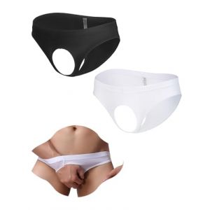 ohyeahlady String Ouvert Homme Chic Slip Soie Glac&eacute;e sans Couture Chic Tanga Soie Tenue Homme Hot Club Libertin Sissy sous Vetement Lingerie et V&ecirc;tements Jockstrap Suspensoir(2pcs-Noir+Blanc,L) (ohyeahlady, neuf)
