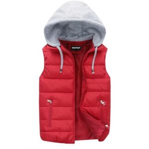 YOUTHUP Homme Veste sans Manches Doudoune Matelass&eacute; Couleur L&eacute;g&egrave;re Gilet &agrave; Capuche Manteaux &eacute;pais en Hiver, Rouge, L (Easyishome Store, neuf)