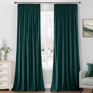 MIULEE Lot de 2 rideaux en velours avec galon fronceur - 140 x 260 cm - Belle &eacute;paisseur et lourde - D&eacute;coration de salon et chambre &agrave; coucher - Vert &eacute;meraude - Rideau occultant thermique en velours (MIULEE HOME, neuf)
